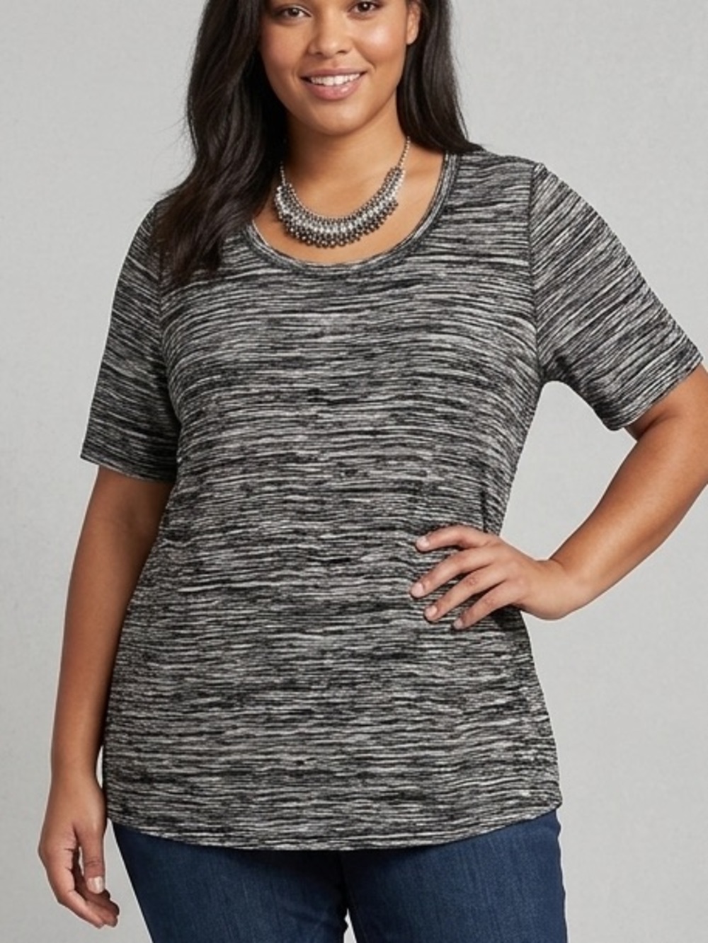 😍SHOW SPECIAL ACTIVE ZONE  Black & Gray Space-Dye Short Sleeve Tee 1X